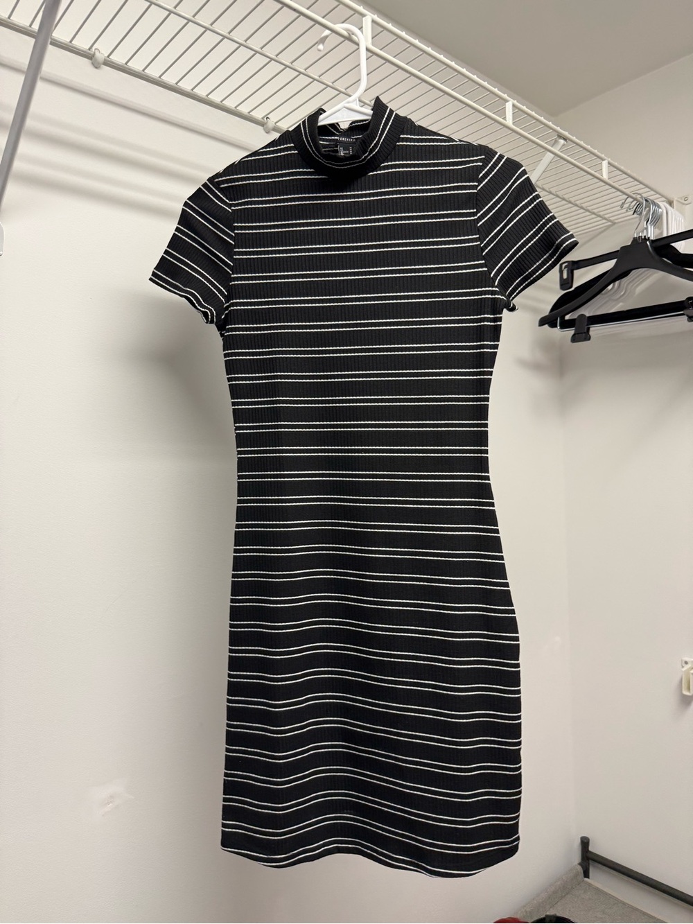 Forever 21 Black and White Striped Mock Neck Mini Dress